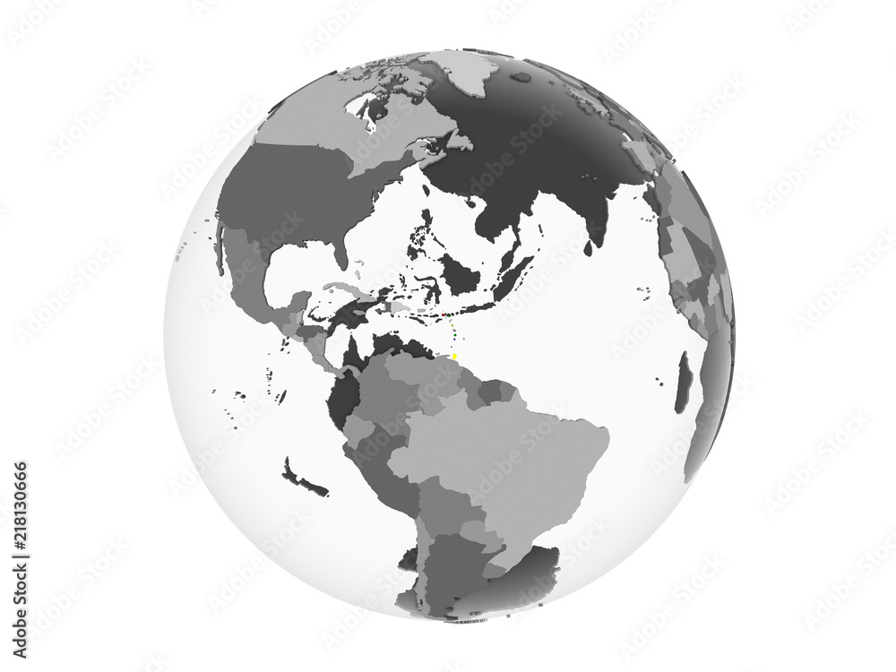Caribbean with flag on globe isolated