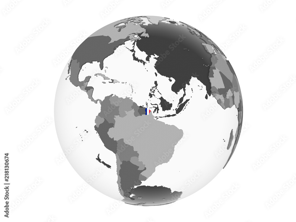 Obraz premium French Guiana with flag on globe isolated