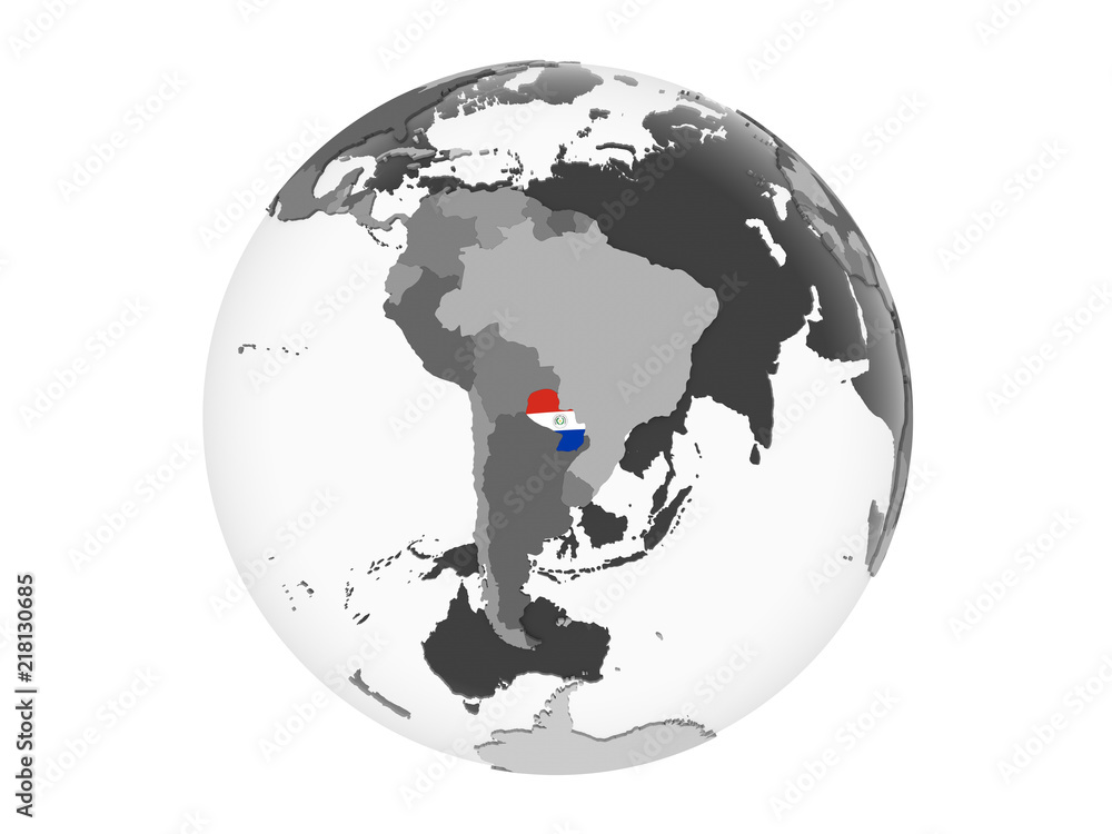 Paraguay with flag on globe isolated Paraguay with flag on globe isolated