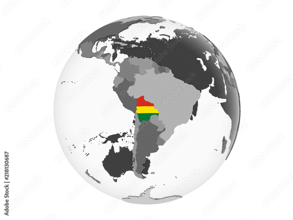 Bolivia with flag on globe isolated Bolivia with flag on globe isolated