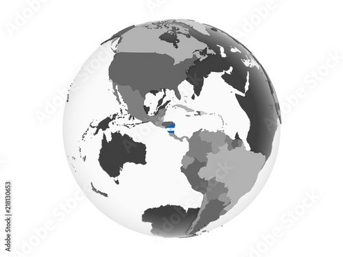 Nicaragua with flag on globe isolated