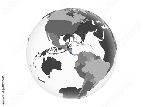 Costa Rica with flag on globe isolated