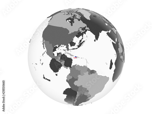Haiti with flag on globe isolated
