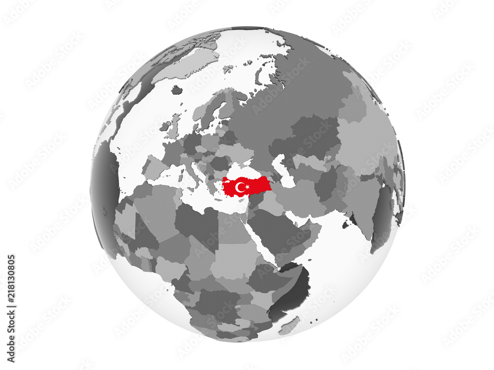Turkey with flag on globe isolated Turkey with flag on globe isolated