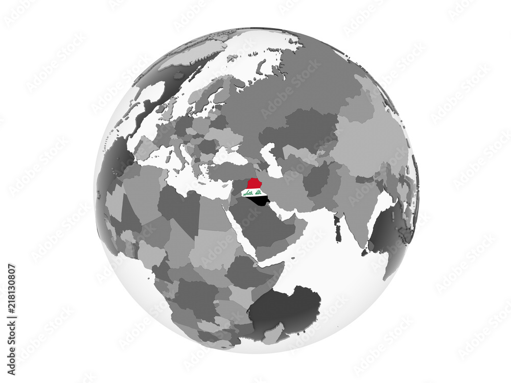 Iraq with flag on globe isolated