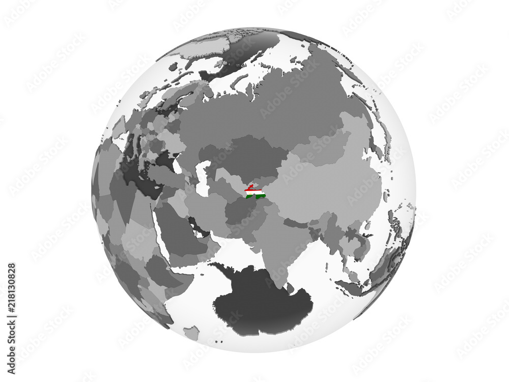 Tajikistan with flag on globe isolated Tajikistan with flag on globe isolated