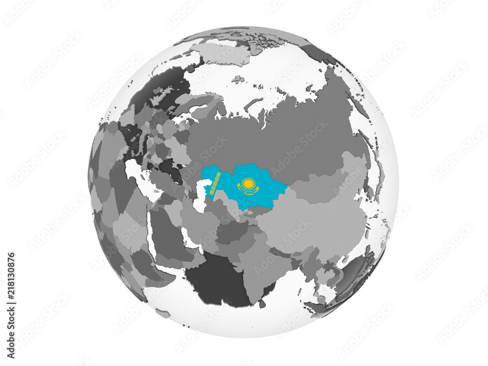 Kazakhstan with flag on globe isolated Kazakhstan with flag on globe isolated