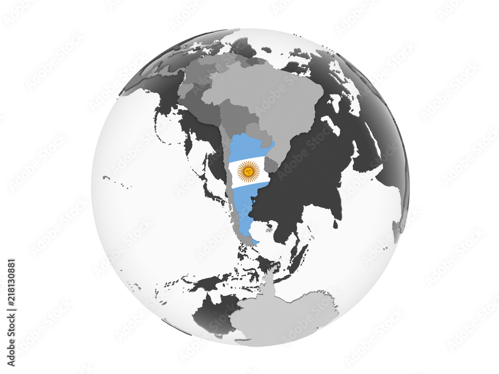 Argentina with flag on globe isolated