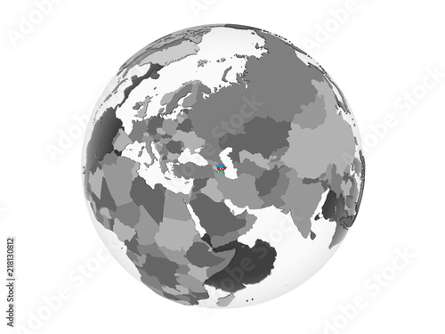 Azerbaijan with flag on globe isolated