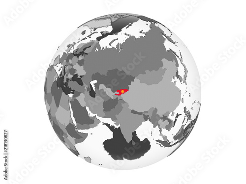 Kyrgyzstan with flag on globe isolated