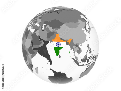 India with flag on globe isolated