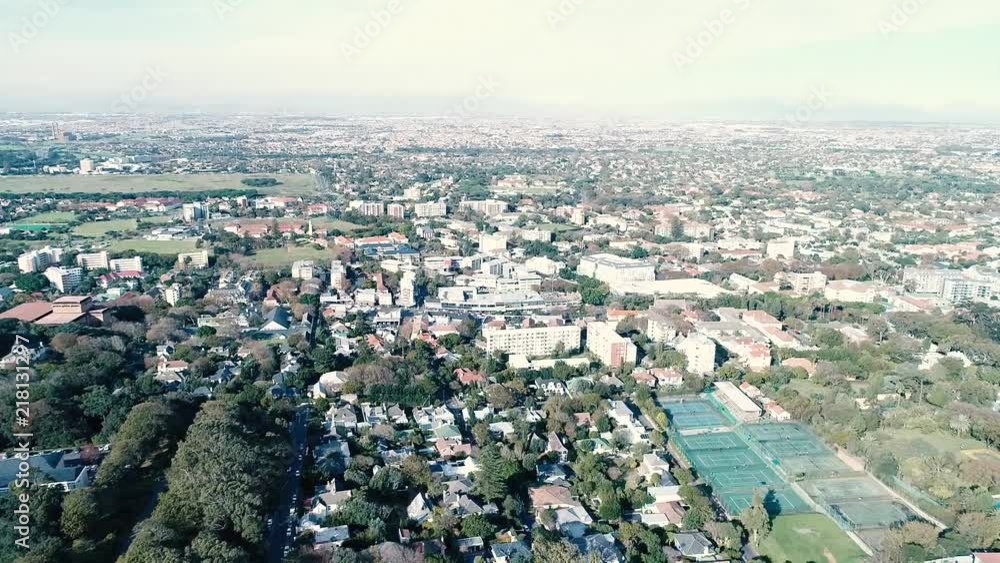 Drone skyview of Cape Town, Table Mountain, Devil's pick, UCT colleges, streets, cars, rush hour, shoot with Phantom 4 pro in 2018 South Africa Drone skyview of Cape Town, Table Mountain, Devil's pick, UCT colleges, streets, cars, rush hour, shoot with Phantom 4 pro in 2018 South Africa