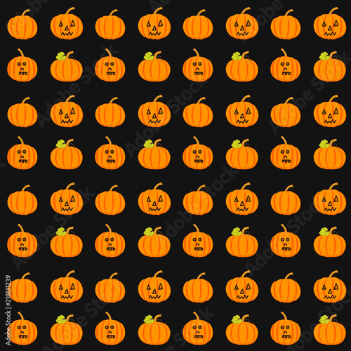 Vector seamless pattern with pumpkins. Background for Halloween. Orange pumpkins on black background