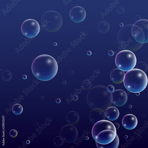 ubble with Hologram Reflection. Set of Realistic Water or Soap Bubbles for Your Design. photo