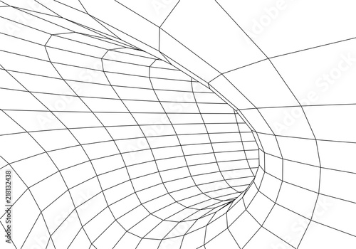 Tunnel or wormhole. Vector abstract background. 3D tunnel grid. Futuristic perspective grid background texture.
