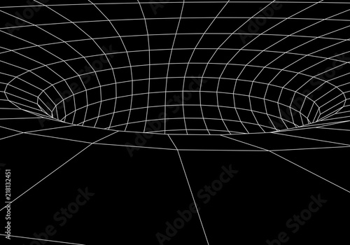 Tunnel or wormhole. Vector abstract background. 3D tunnel grid. Futuristic perspective grid background texture.