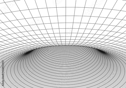 Tunnel or wormhole. Vector abstract background. 3D tunnel grid. Futuristic perspective grid background texture.
