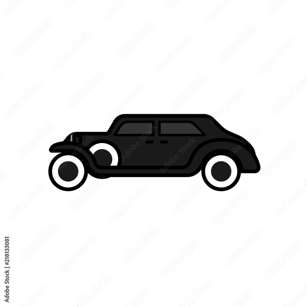 Icon retro car black on white background