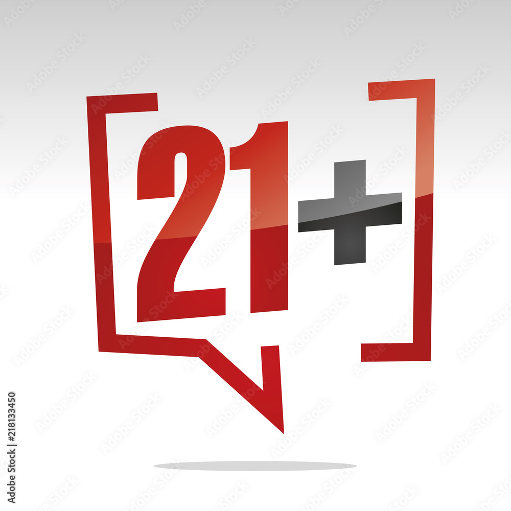 Twenty one 21 plus sign in brackets speech red white isolated sticker icon Twenty one 21 plus sign in brackets speech red white isolated sticker icon