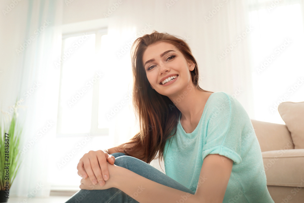 Beautiful smiling woman at home Beautiful smiling woman at home