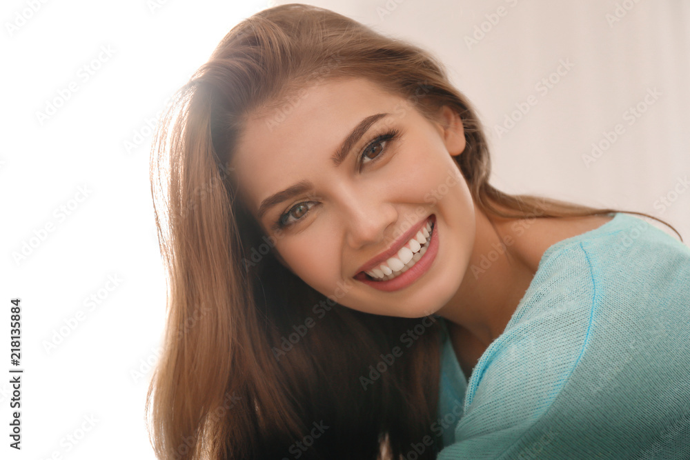 Portrait of beautiful smiling woman at home Portrait of beautiful smiling woman at home