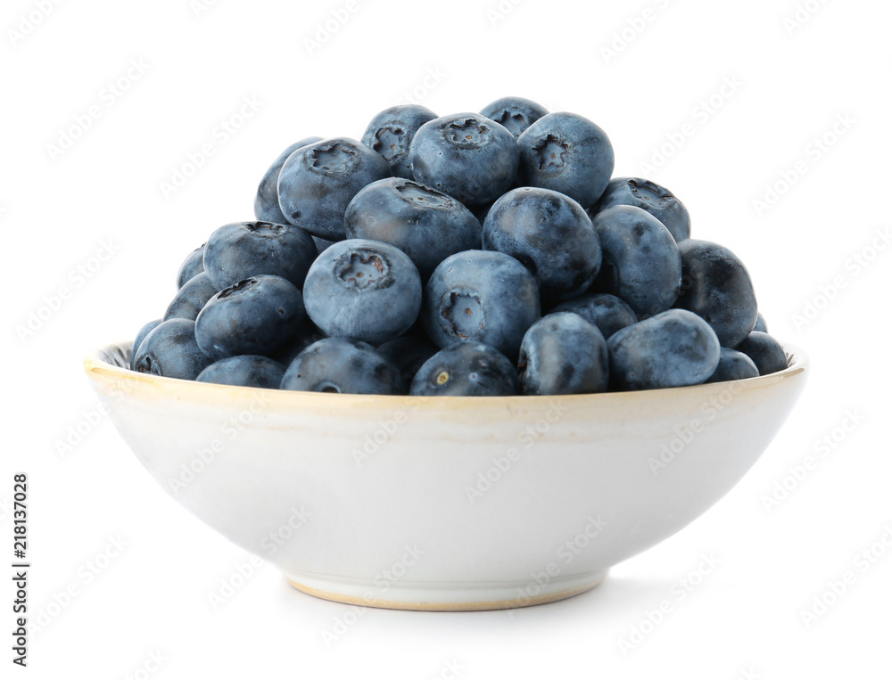 Bowl full of fresh ripe blueberries on white background Bowl full of fresh ripe blueberries on white background