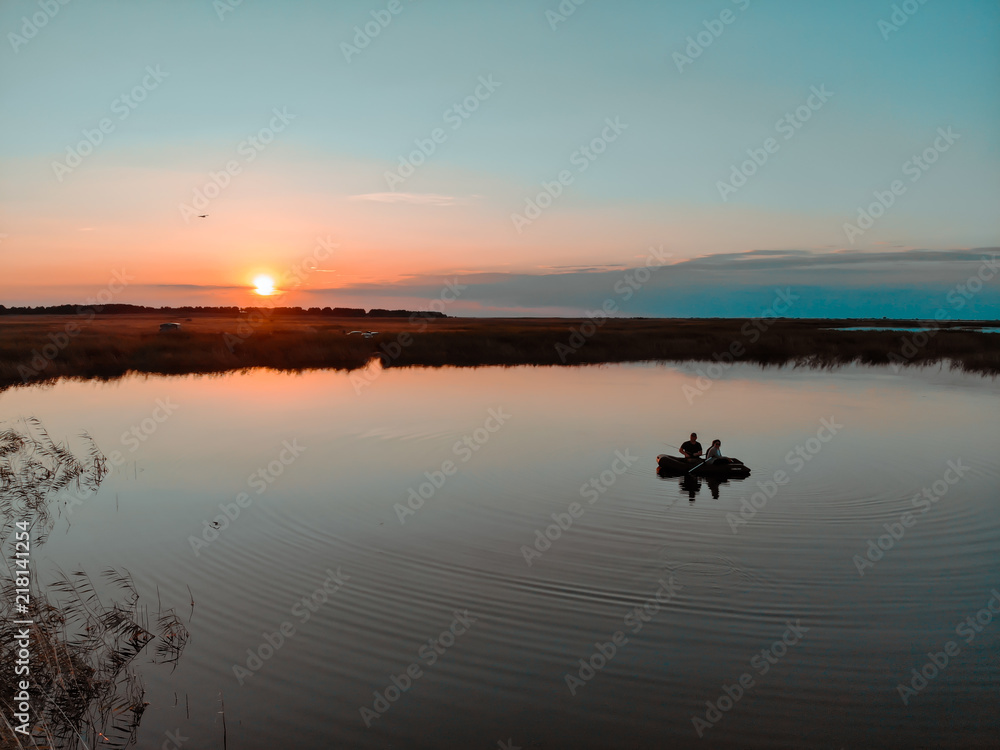 Drone Shot – Fishing in Kazakhstans Steppe at Sunset