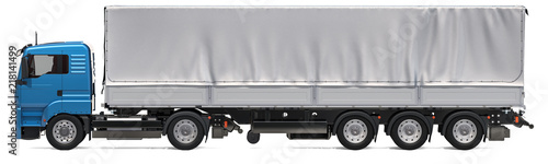 Lorry trailer with curtainside from tarp. 3D rendering