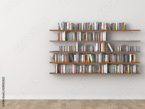 Fotografiet interior bookshelf room library. 3d rendering