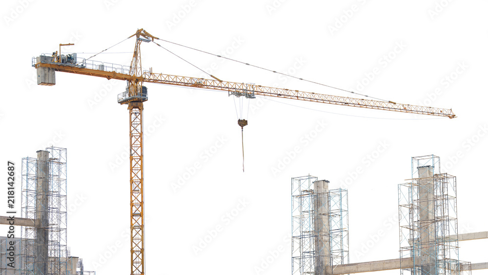 crane in building construction site isolated on white background