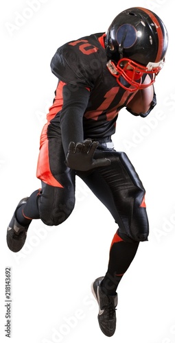 Football Player Running with Ball and Jumping - Isolated