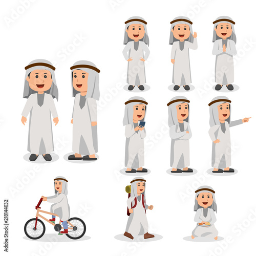 Set of Arabian Kid Vector Cartoon Illustration