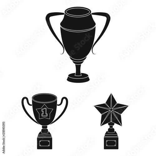 Awards and trophies black icons in set collection for design.Reward and achievement vector symbol stock web illustration.