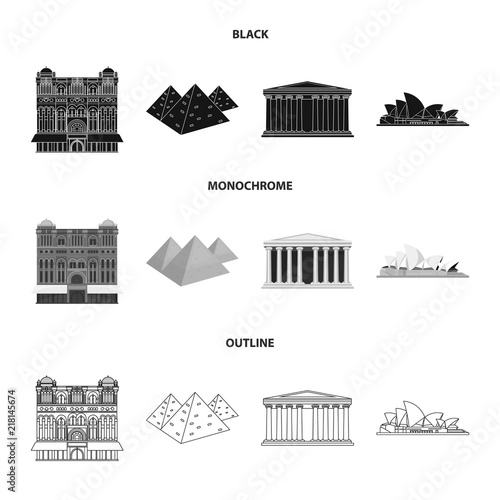 Sights of different countries black,monochrome,outline icons in set collection for design. Famous building vector symbol stock web illustration.