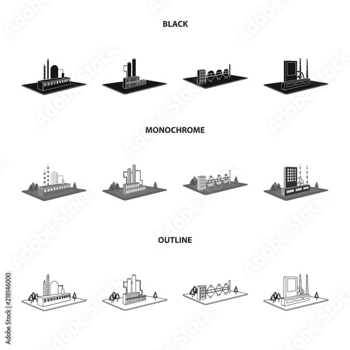 Processing factory,metallurgical plant. Factory and industry set collection icons in black,monochrome,outline style isometric vector symbol stock illustration web.