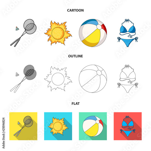 A game of badminton, a ball and the sun.Summer vacation set collection icons in cartoon,outline,flat style vector symbol stock illustration web.