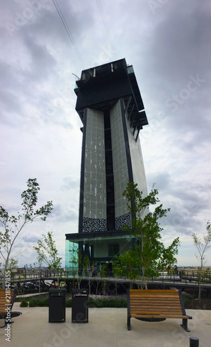 Cable car tower in Puebla City, Mexico. 2018