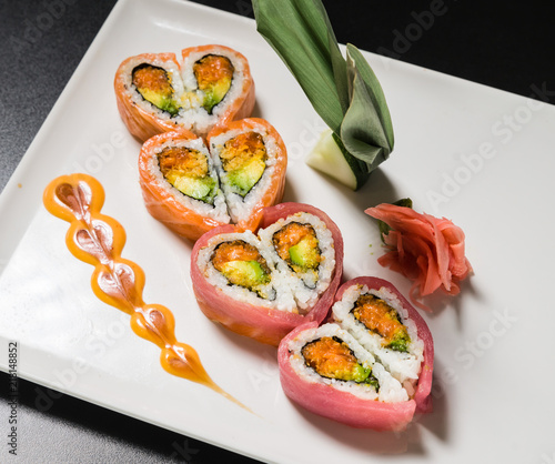 Heart shaped Sushi on a white plate