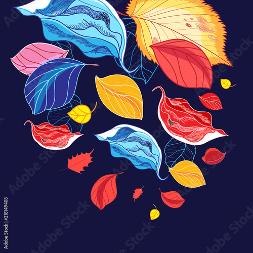 Illustration of a wonderful multi-colored leaf fall