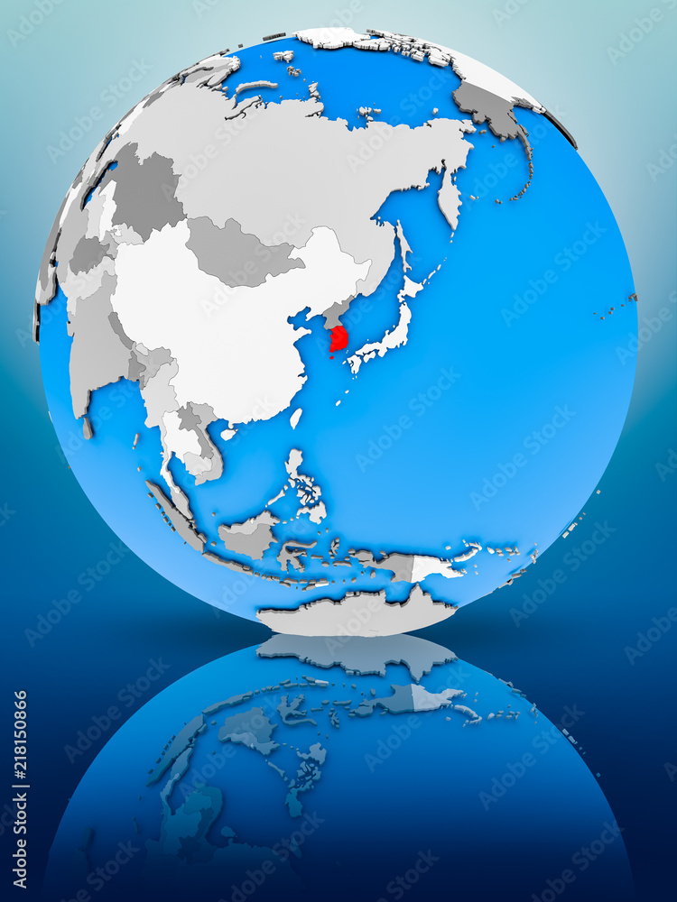 Obraz premium South Korea on political globe
