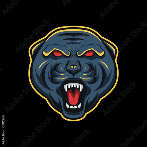 Scream roar black panther mascot esport logo vector illustration