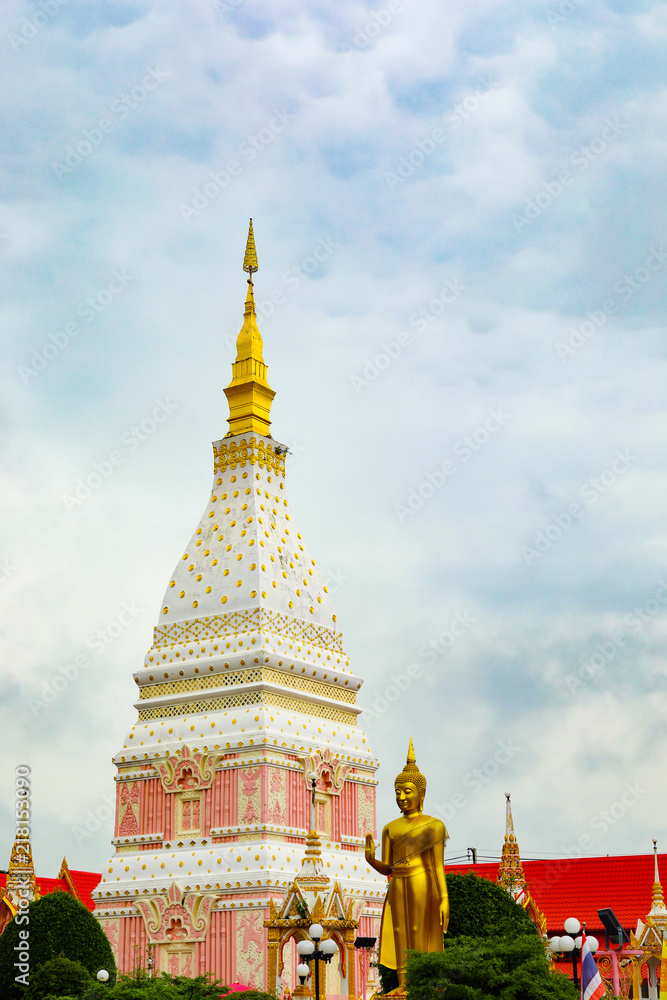 Naklejka premium The pagoda at Wat Phra That Renu located at Nakhon phanom Province, Thailand