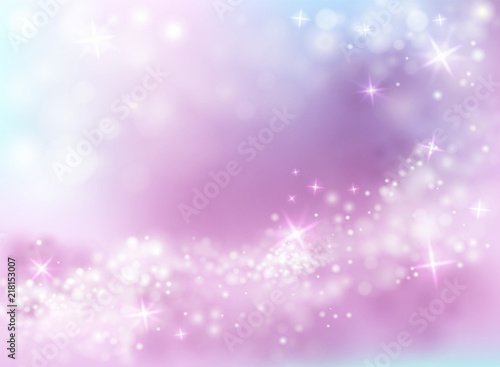 Sparkling light shine vector illustraiton of sky purple and blue background with twinkling stars and bokeh blur wave effect