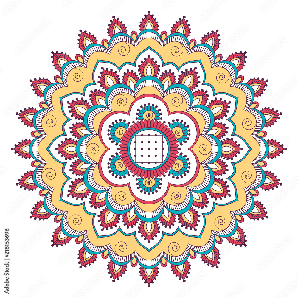 Ethnic ornamental mandala. Decorative design element. Hand drawn vector illustration
