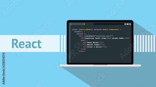 react native programming language with laptop and code script on screen