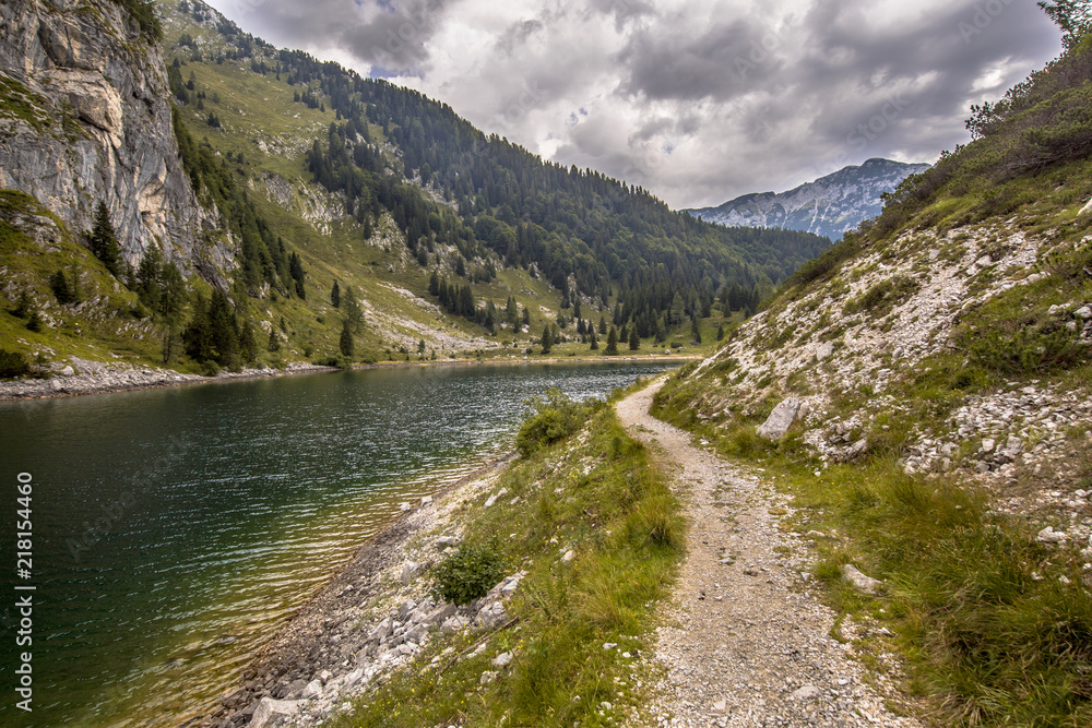 Walking trail along Krnsko jezero lake