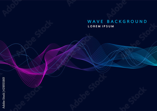 Abstract background with dynamic particle sound waves. Wave of musical soundtrack for record. Vector illustration
