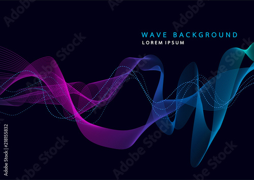 Abstract background with dynamic particle sound waves. Wave of musical soundtrack for record. Vector illustration