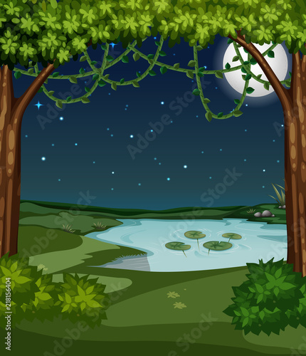 A beautiful pond at night © blueringmedia