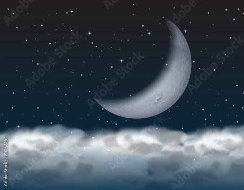 crescent moon above the cloud